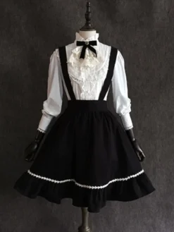 Jupe lolita excellente noire classique en chiffon impression à volants Déguisements Halloween