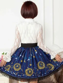 Jupe lolita kawaiii court bleu foncée avec dentelle Déguisements Halloween