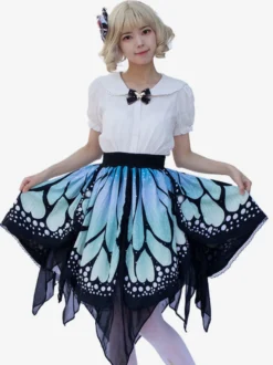 Jupe Lolita Mode Harajuku Volants Papillon Jupe Imprimée Irrégulière