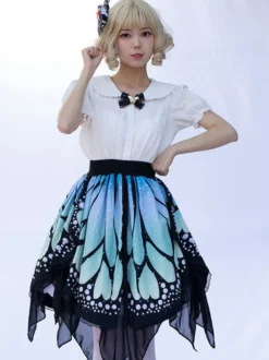 Jupe Lolita Mode Harajuku Volants Papillon Jupe Imprimée Irrégulière