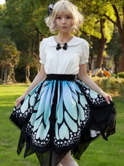 Jupe Lolita Mode Harajuku Volants Papillon Jupe Imprimée Irrégulière