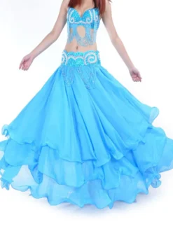 Jupe longue de danse du ventre à volants superposés pour femmes vêtements de danse ceinture non incluse