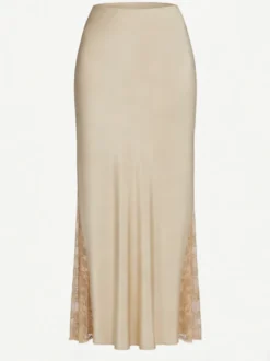 Jupe longue d'été élégante en satin vert taille naturelle pour femme