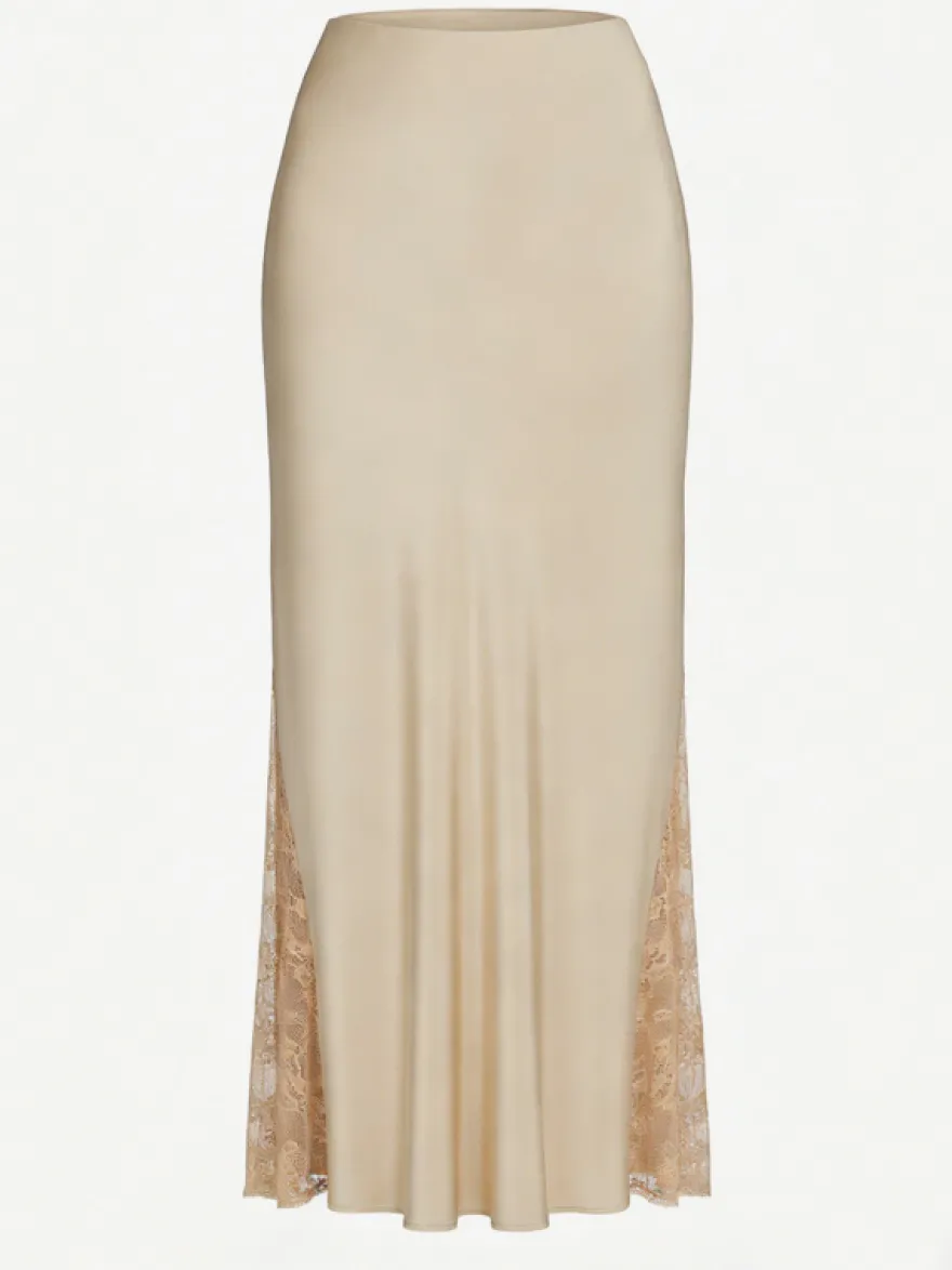 Jupe longue d'été élégante en satin vert taille naturelle pour femme
