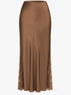 Jupe longue d'été élégante en satin vert taille naturelle pour femme