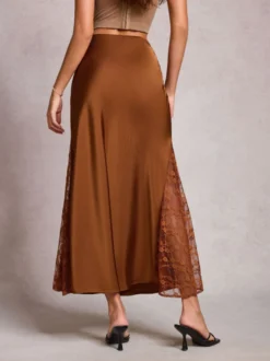 Jupe longue d'été élégante en satin vert taille naturelle pour femme