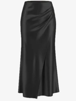 Jupe longue d'été élégante en satin blanc écru taille naturelle pour femme