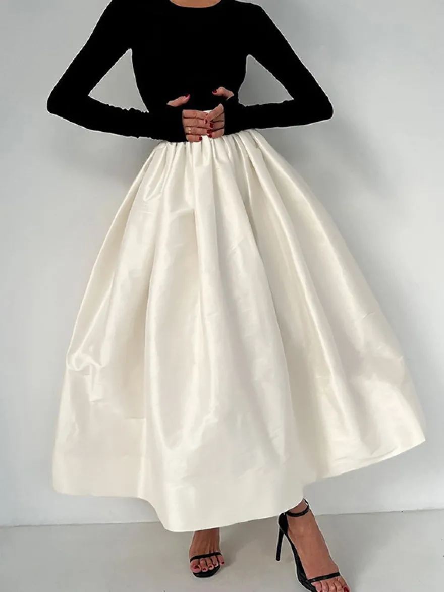 Jupe longue satinée taille haute pour femme - Élégante jupe plissée ample - Collection Royal Core - Idéale pour les mariages et les soirées (collection 2026)