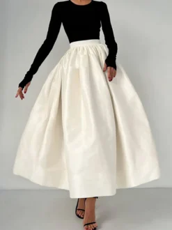 Jupe longue satinée taille haute pour femme - Élégante jupe plissée ample - Collection Royal Core - Idéale pour les mariages et les soirées (collection 2026)