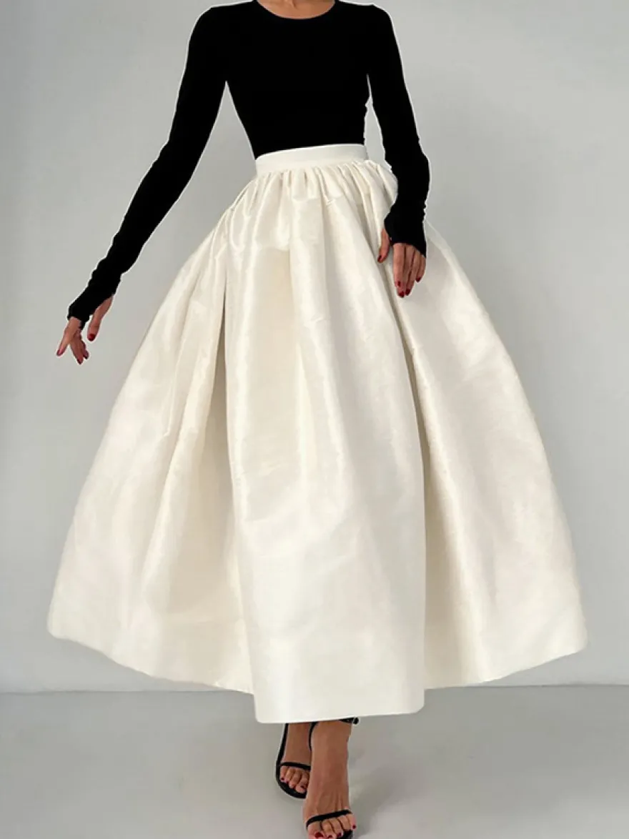 Jupe longue satinée taille haute pour femme - Élégante jupe plissée ample - Collection Royal Core - Idéale pour les mariages et les soirées (collection 2026)