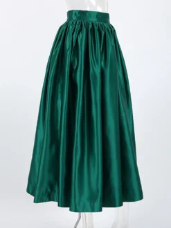 Jupe longue satinée taille haute pour femme - Élégante jupe plissée ample - Collection Royal Core - Idéale pour les mariages et les soirées (collection 2026)