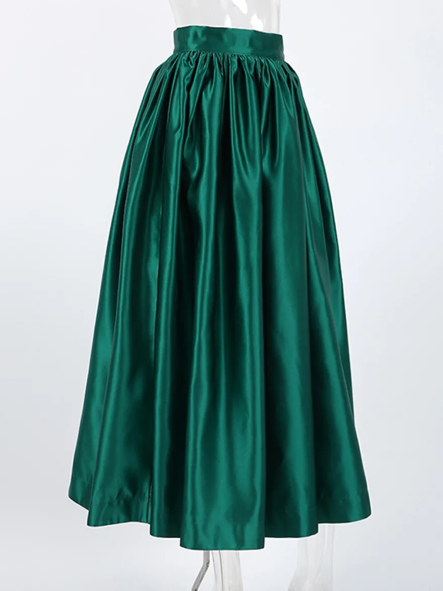 Jupe longue satinée taille haute pour femme - Élégante jupe plissée ample - Collection Royal Core - Idéale pour les mariages et les soirées (collection 2026)