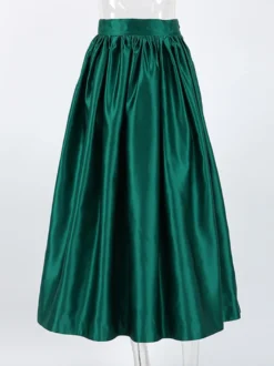 Jupe longue satinée taille haute pour femme - Élégante jupe plissée ample - Collection Royal Core - Idéale pour les mariages et les soirées (collection 2026)