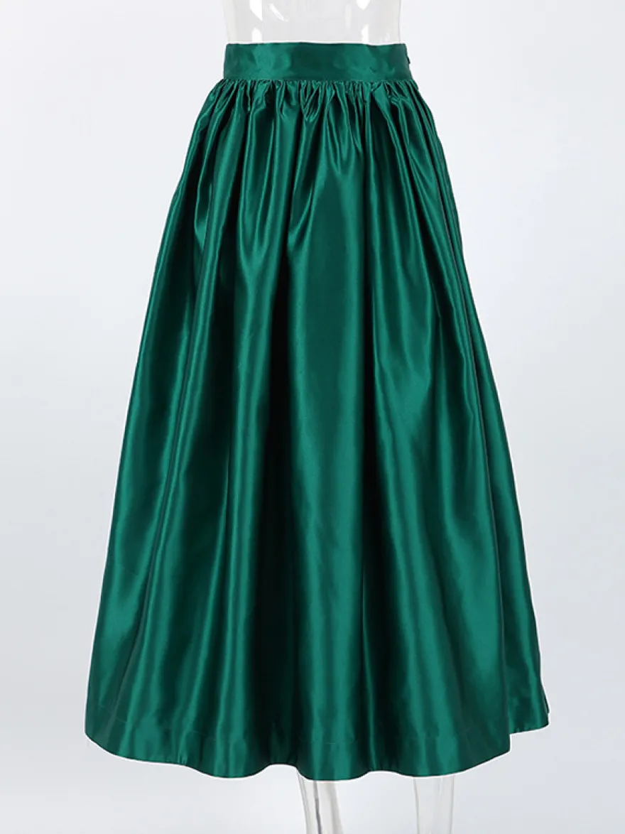 Jupe longue satinée taille haute pour femme - Élégante jupe plissée ample - Collection Royal Core - Idéale pour les mariages et les soirées (collection 2026)