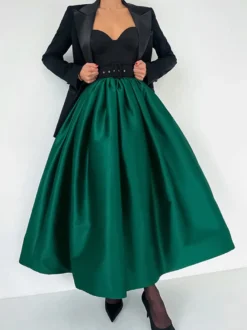 Jupe longue satinée taille haute pour femme - Élégante jupe plissée ample - Collection Royal Core - Idéale pour les mariages et les soirées (collection 2026)