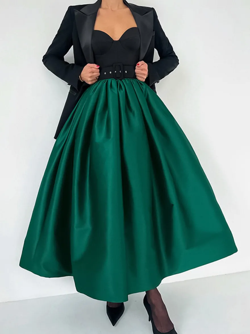 Jupe longue satinée taille haute pour femme - Élégante jupe plissée ample - Collection Royal Core - Idéale pour les mariages et les soirées (collection 2026)