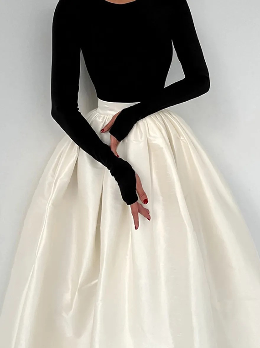 Jupe longue satinée taille haute pour femme - Élégante jupe plissée ample - Collection Royal Core - Idéale pour les mariages et les soirées (collection 2026)