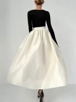 Jupe longue satinée taille haute pour femme - Élégante jupe plissée ample - Collection Royal Core - Idéale pour les mariages et les soirées (collection 2026)