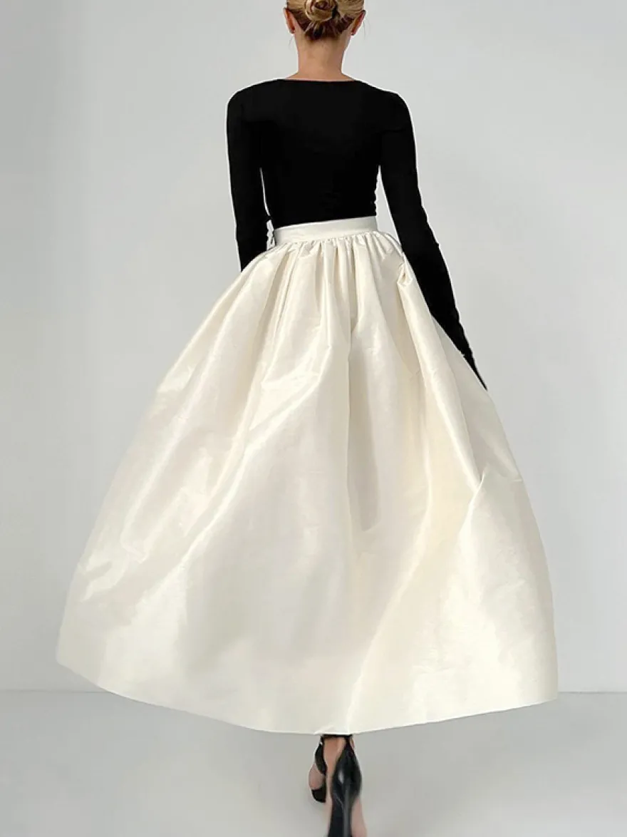 Jupe longue satinée taille haute pour femme - Élégante jupe plissée ample - Collection Royal Core - Idéale pour les mariages et les soirées (collection 2026)