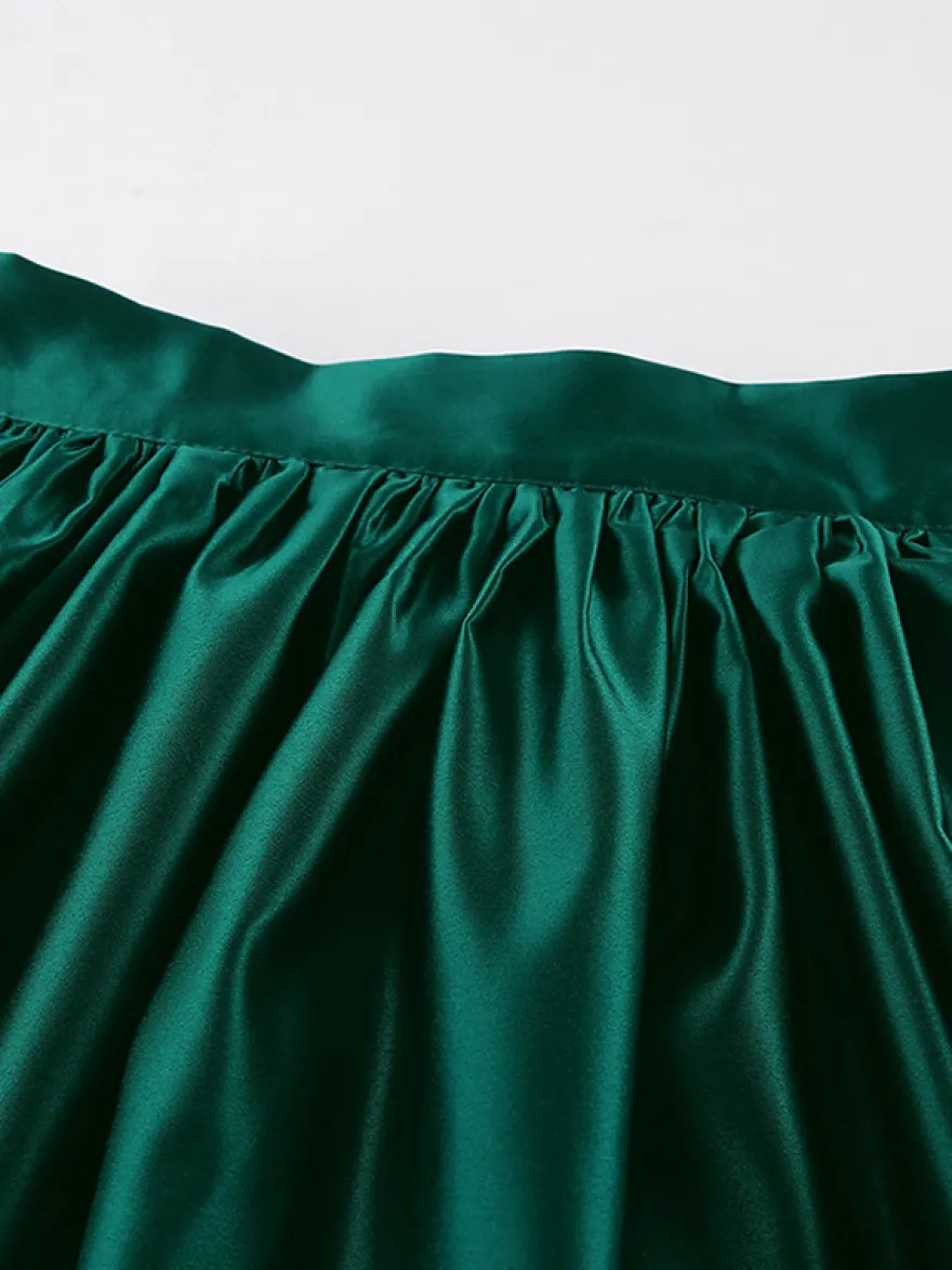 Jupe longue satinée taille haute pour femme - Élégante jupe plissée ample - Collection Royal Core - Idéale pour les mariages et les soirées (collection 2026)