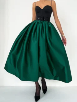 Jupe longue satinée taille haute pour femme - Élégante jupe plissée ample - Collection Royal Core - Idéale pour les mariages et les soirées (collection 2026)