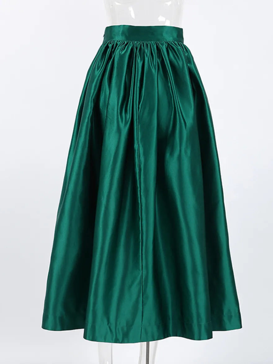 Jupe longue satinée taille haute pour femme - Élégante jupe plissée ample - Collection Royal Core - Idéale pour les mariages et les soirées (collection 2026)