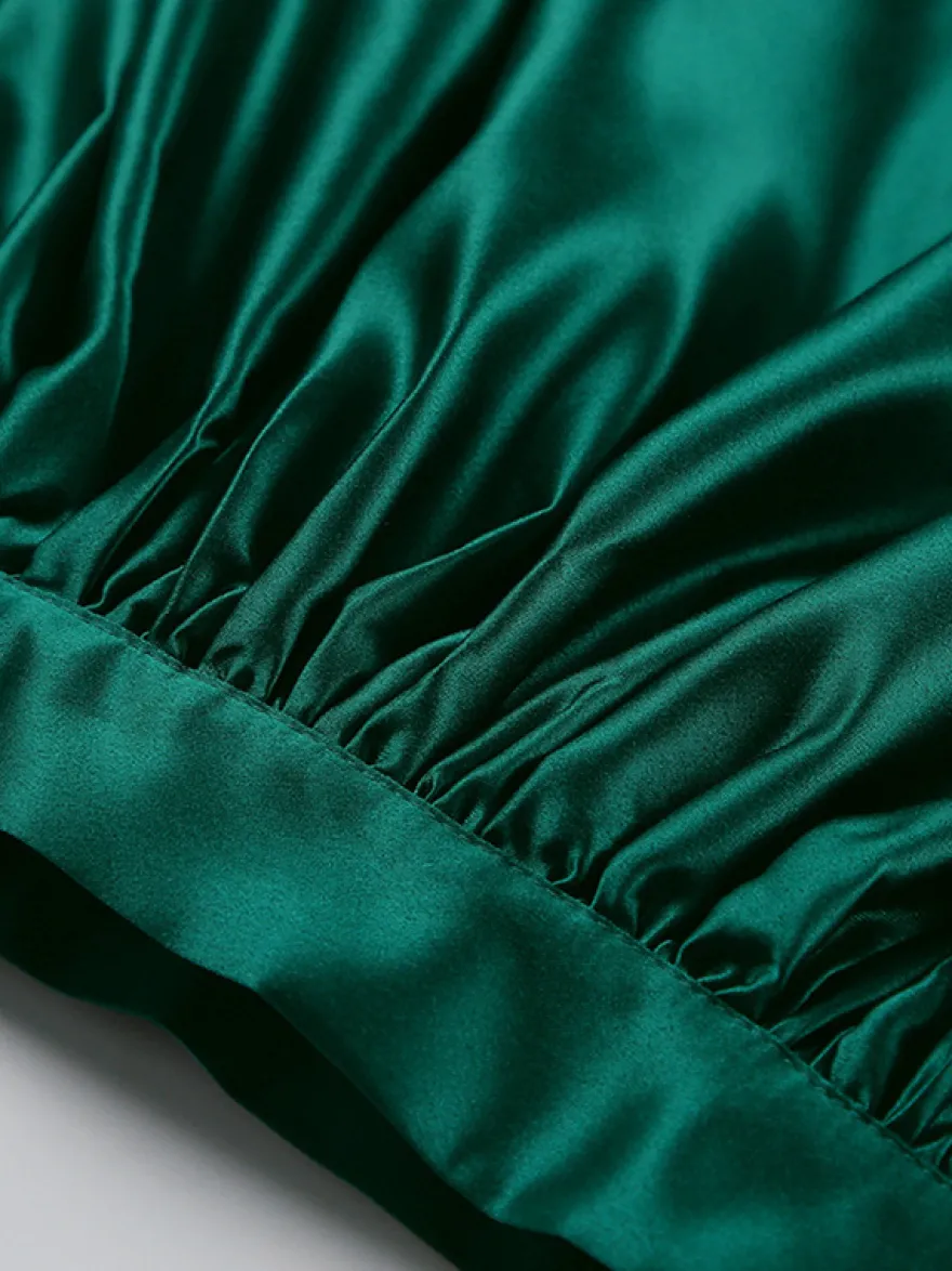 Jupe longue satinée taille haute pour femme - Élégante jupe plissée ample - Collection Royal Core - Idéale pour les mariages et les soirées (collection 2026)