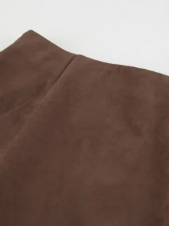 Jupe longue trapèze élégante en daim marron pour femme 2026