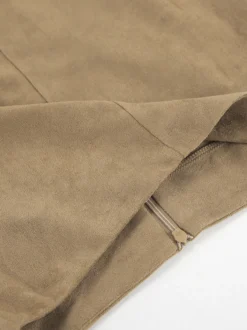 Jupe midi en daim doux taille haute fente au dos style vintage
