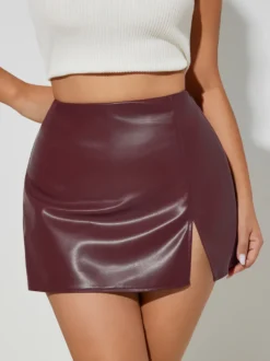 Jupe moulante mini en similicuir taille haute avec fente latérale pour femme 2026