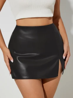 Jupe moulante mini en similicuir taille haute avec fente latérale pour femme 2026