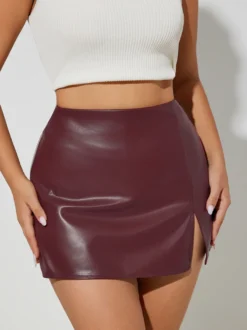 Jupe moulante mini en similicuir taille haute avec fente latérale pour femme 2026