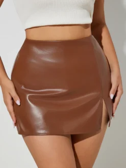 Jupe moulante mini en similicuir taille haute avec fente latérale pour femme 2026