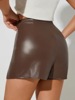 Jupe moulante mini en similicuir taille haute avec fente latérale pour femme 2026