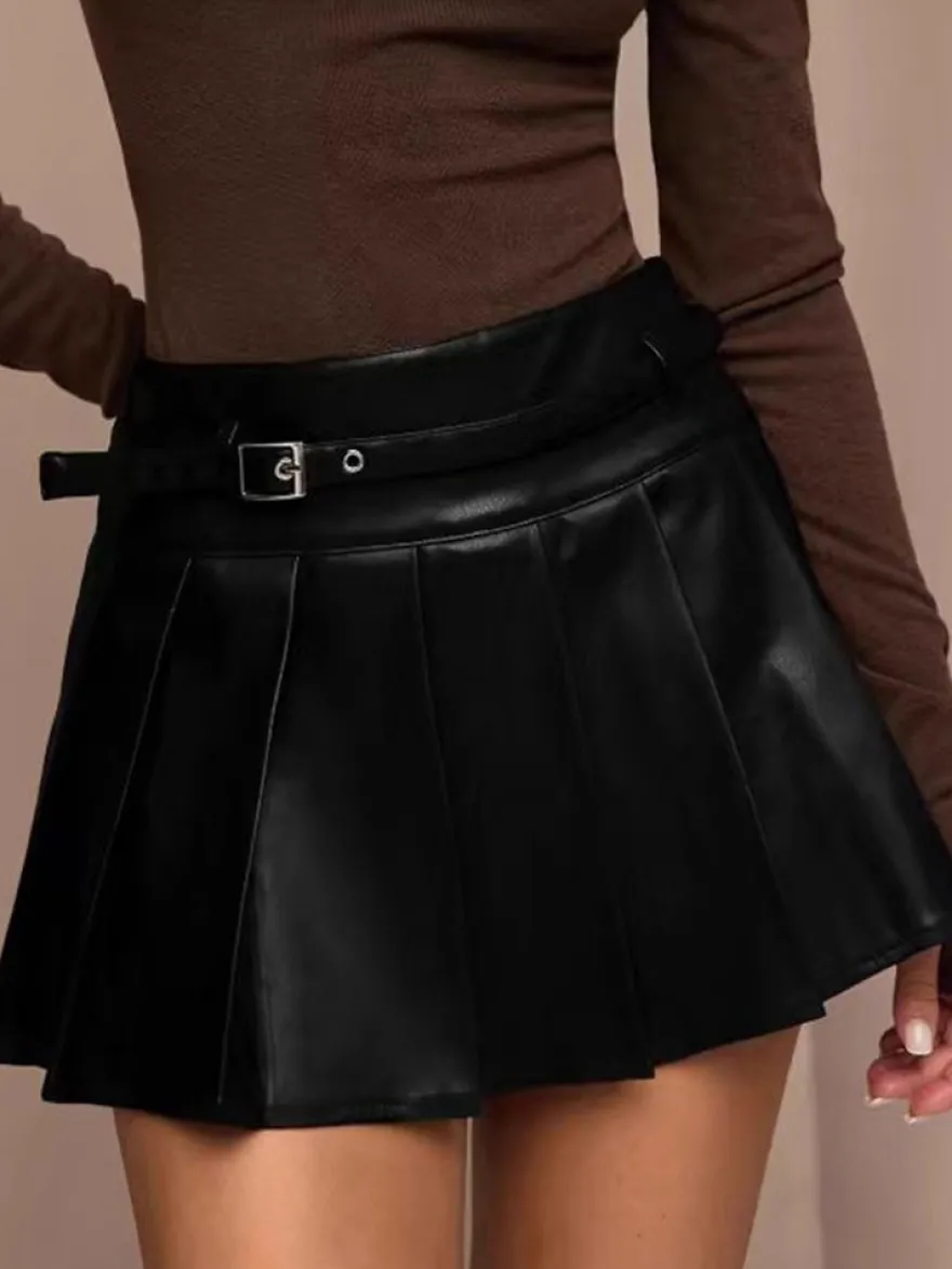 Jupe plissée courte chic en similicuir pour femme 2026