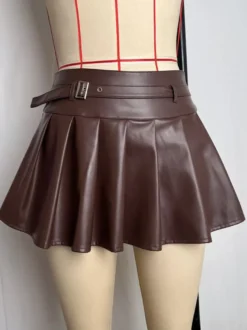 Jupe plissée courte chic en similicuir pour femme 2026
