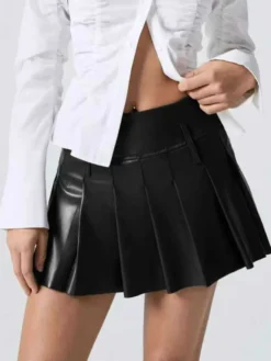 Jupe plissée mini en similicuir pour femme 2026