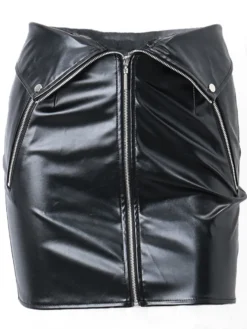 Jupe Pour Femme Noir Détails Métalliques Cuir PU Short Femme Bas