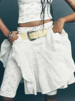 Jupes blanches plissées taille naturelle chic pour femmes