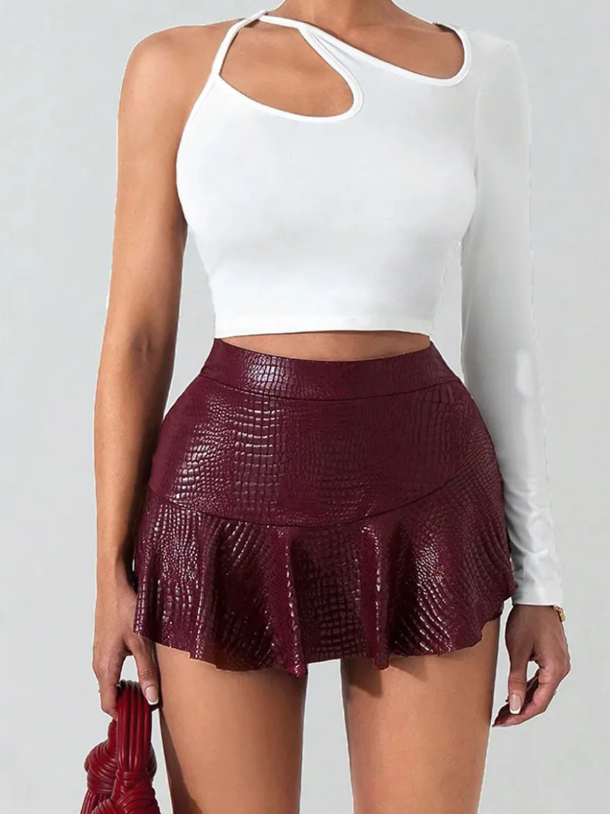 Jupes bordeaux coupe slim taille haute mini sexy pour femmes