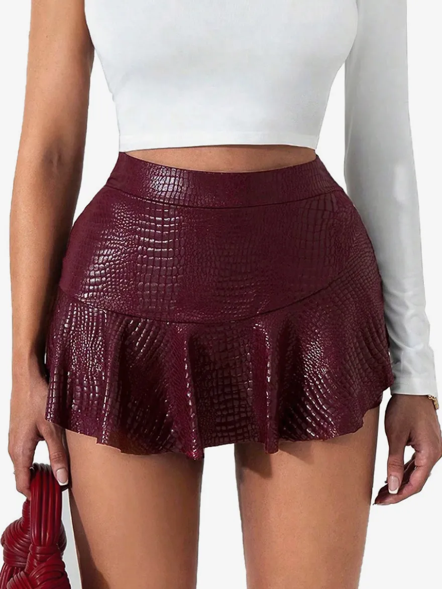 Jupes bordeaux coupe slim taille haute mini sexy pour femmes