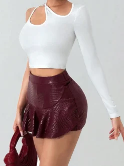 Jupes bordeaux coupe slim taille haute mini sexy pour femmes