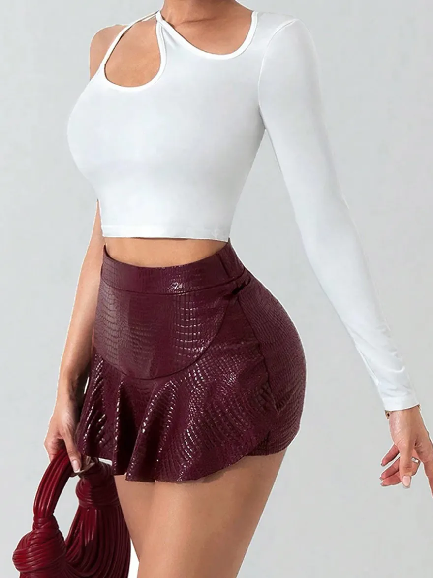Jupes bordeaux coupe slim taille haute mini sexy pour femmes