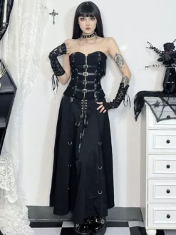 Jupes gothiques Lolita SK avec détails en métal noir à lacets