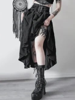 Jupes gothiques Lolita SK avec détails en métal noir à lacets