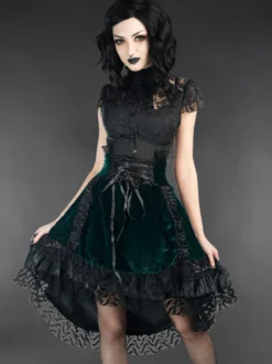 Jupes gothiques Lolita SK noires en dentelle à lacets