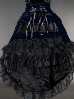 Jupes gothiques Lolita SK noires en dentelle à lacets