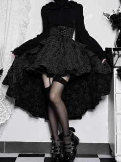 Jupes gothiques Lolita SK à volants et lacets bordeaux