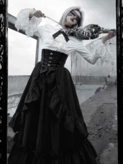 Jupes Gothiques Lolita SK À Volants Couches Noir Lolita