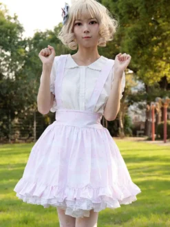 Jupes Harajuku Mode Lolita SK Volants Rose Imprimé Fleuri Lolita